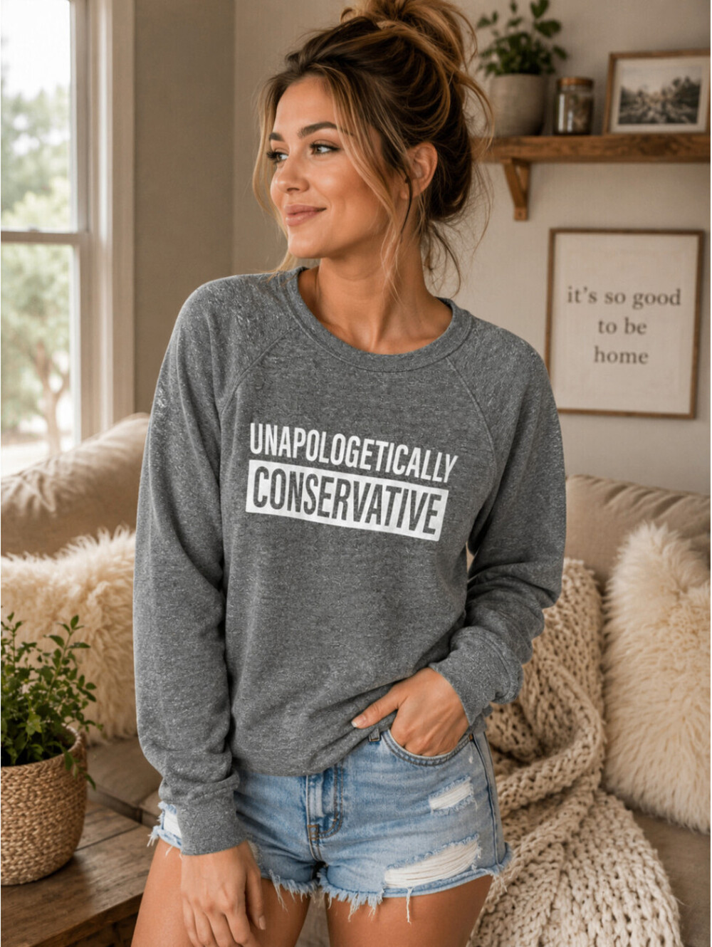 Bella+Canvas Unapologetically Conservative Graphic Sweatshirt Heather Gray XL